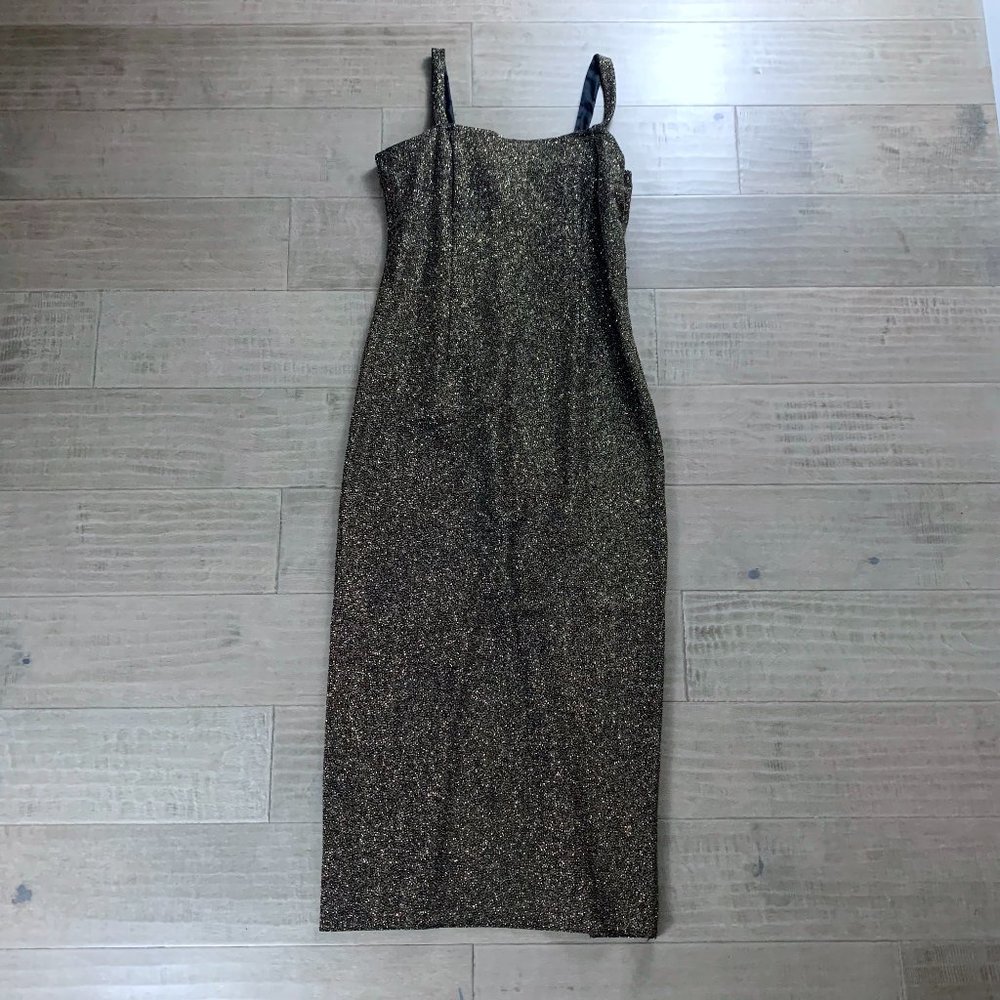 Vintage After Dark Sparkle Back Slit Evening Gown